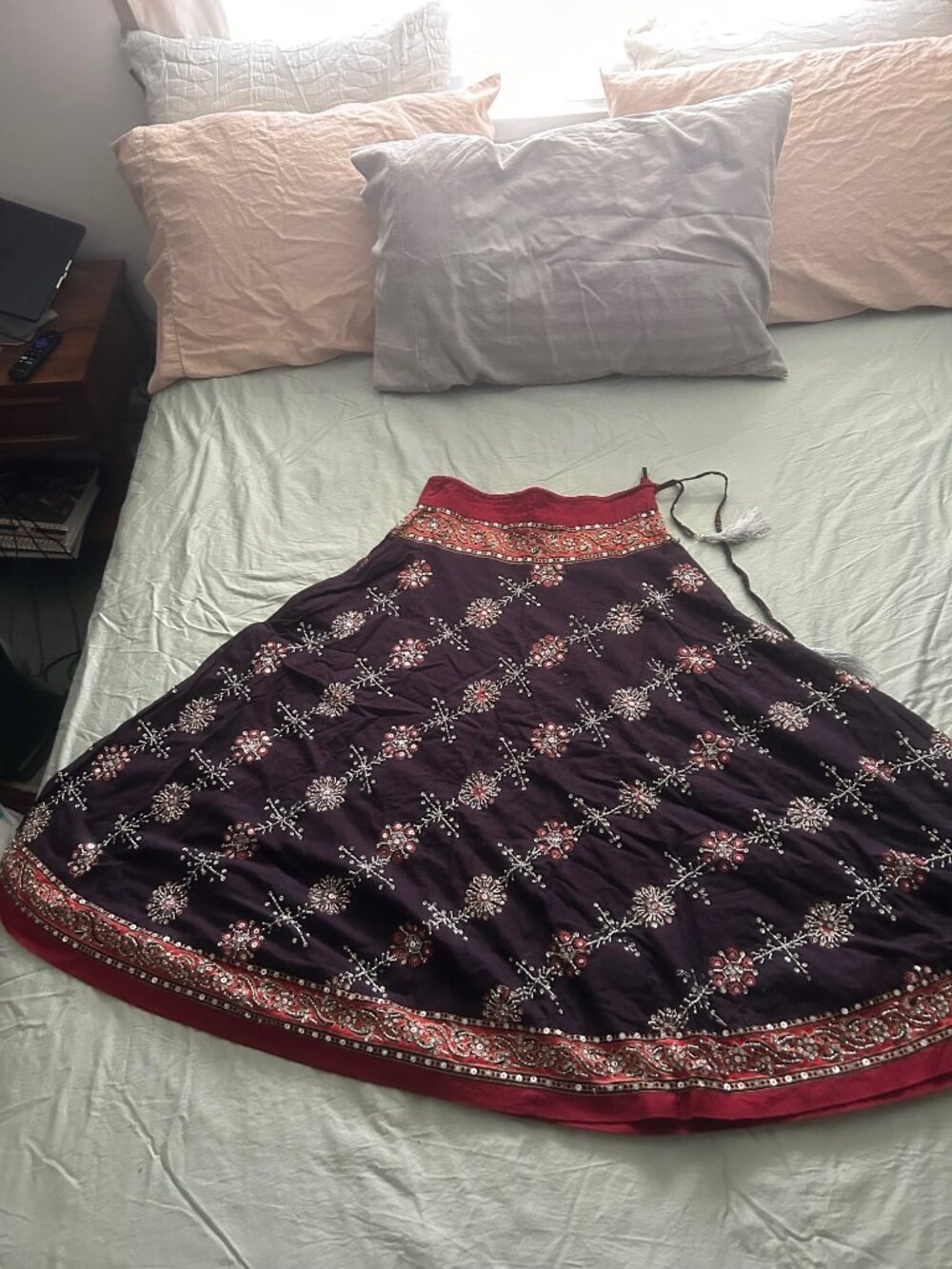 Soft Surroundings Bohemian silver beaded red, black and orange skirt size small